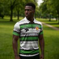 Custom Zimbabwe Rugby Zipper Polo Shirt Geometric Chevron Wall Motif Stripes Style