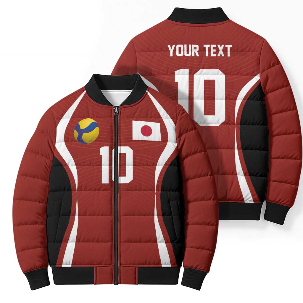 Custom Japan Volleyball Bomber Puffer Jacket Sporty Style Red Color