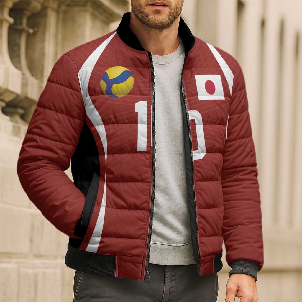 Custom Japan Volleyball Bomber Puffer Jacket Sporty Style Red Color