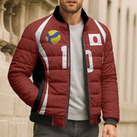 Custom Japan Volleyball Bomber Puffer Jacket Sporty Style Red Color