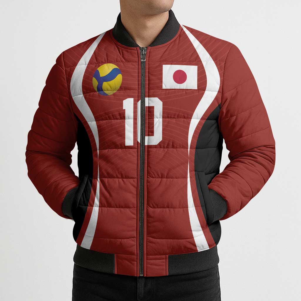 Custom Japan Volleyball Bomber Puffer Jacket Sporty Style Red Color