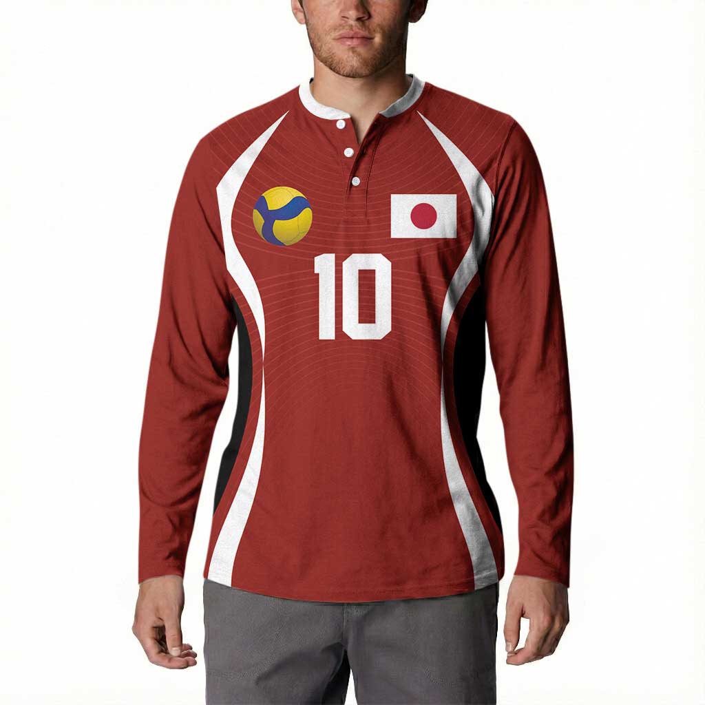 Custom Japan Volleyball Button Sweatshirt Sporty Style Red Color