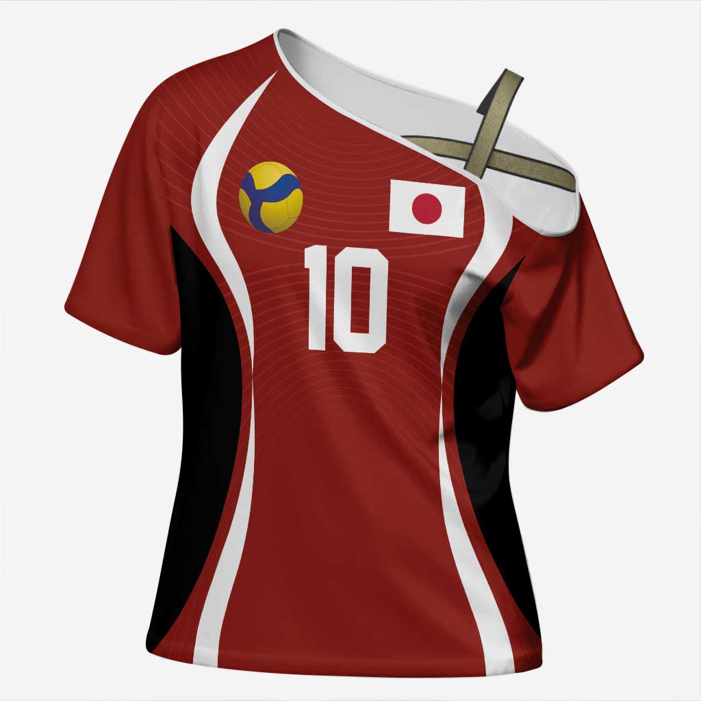 Custom Japan Volleyball Cross Shoulder Shirt Sporty Style Red Color