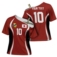 Custom Japan Volleyball Cross Shoulder Shirt Sporty Style Red Color