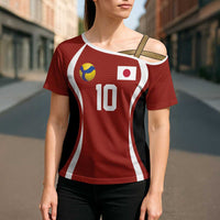 Custom Japan Volleyball Cross Shoulder Shirt Sporty Style Red Color
