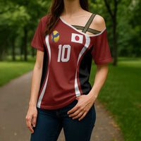 Custom Japan Volleyball Cross Shoulder Shirt Sporty Style Red Color