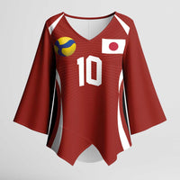 Custom Japan Volleyball Kimono Sleeve Blouse Sporty Style Red Color