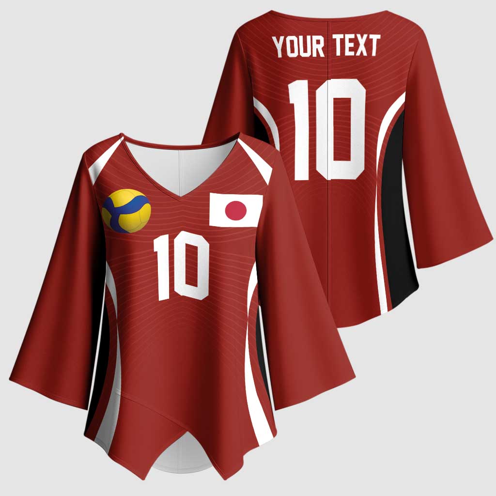 Custom Japan Volleyball Kimono Sleeve Blouse Sporty Style Red Color