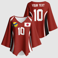 Custom Japan Volleyball Kimono Sleeve Blouse Sporty Style Red Color