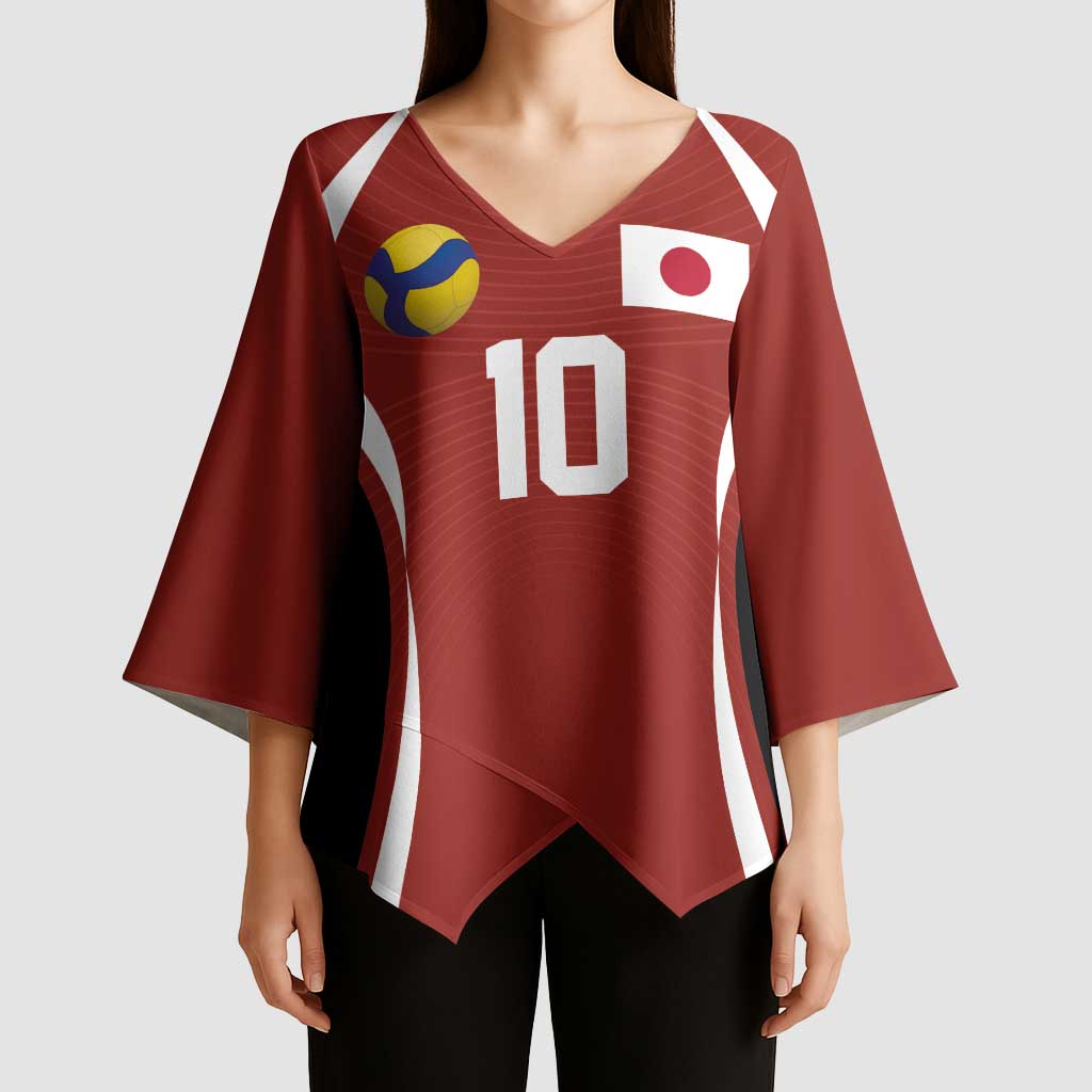 Custom Japan Volleyball Kimono Sleeve Blouse Sporty Style Red Color