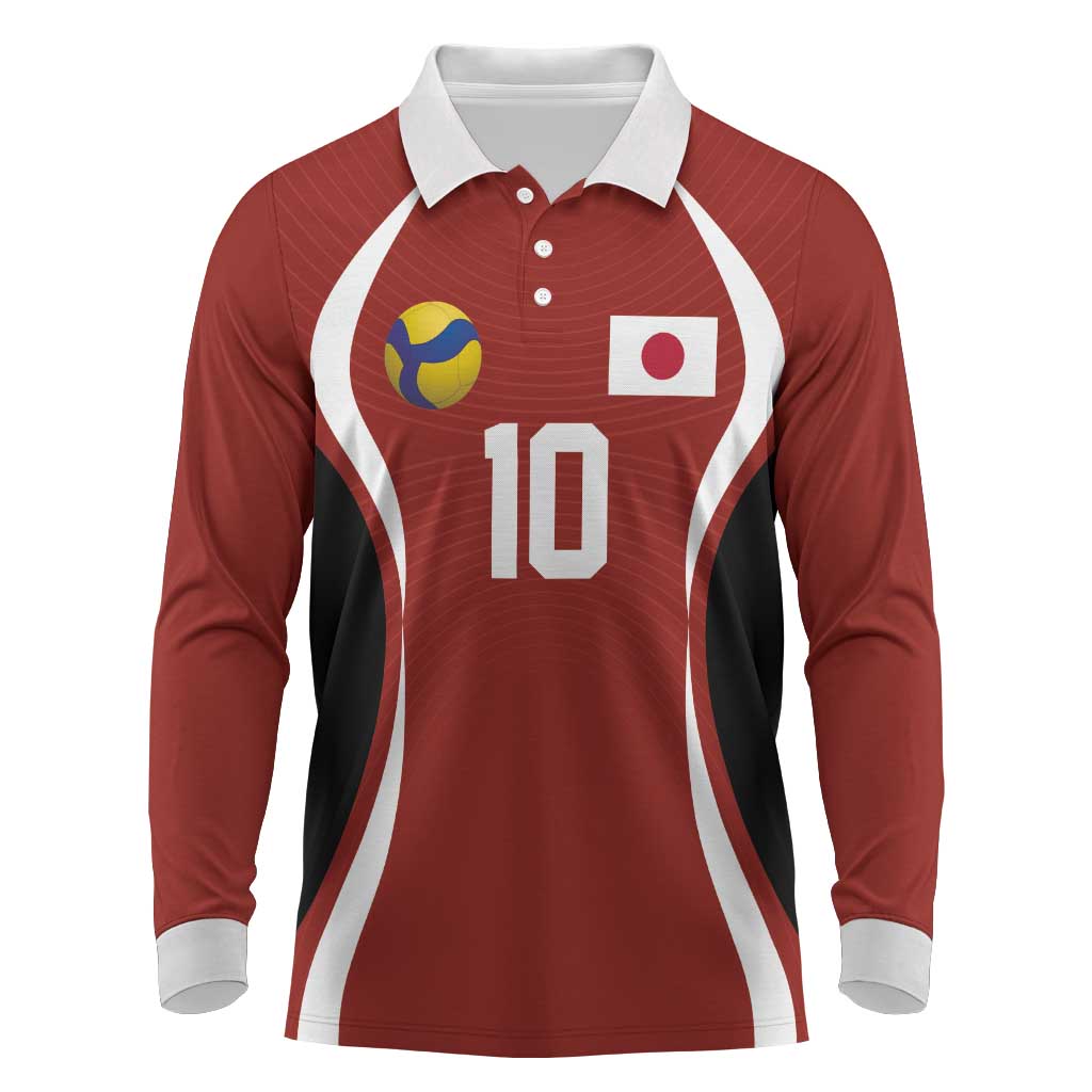 Custom Japan Volleyball Long Sleeve Polo Shirt Sporty Style Red Color