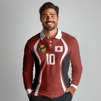 Custom Japan Volleyball Long Sleeve Polo Shirt Sporty Style Red Color