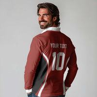 Custom Japan Volleyball Long Sleeve Polo Shirt Sporty Style Red Color