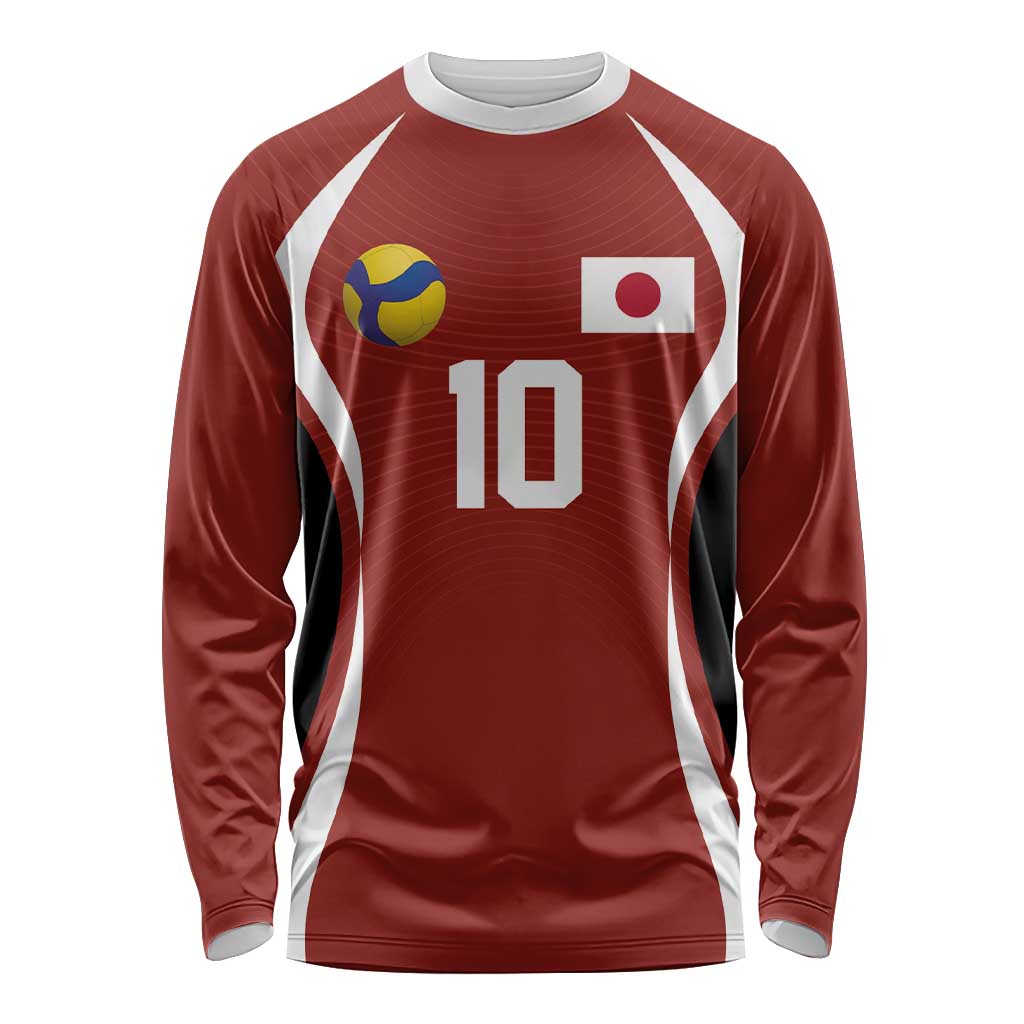 Custom Japan Volleyball Long Sleeve Shirt Sporty Style Red Color