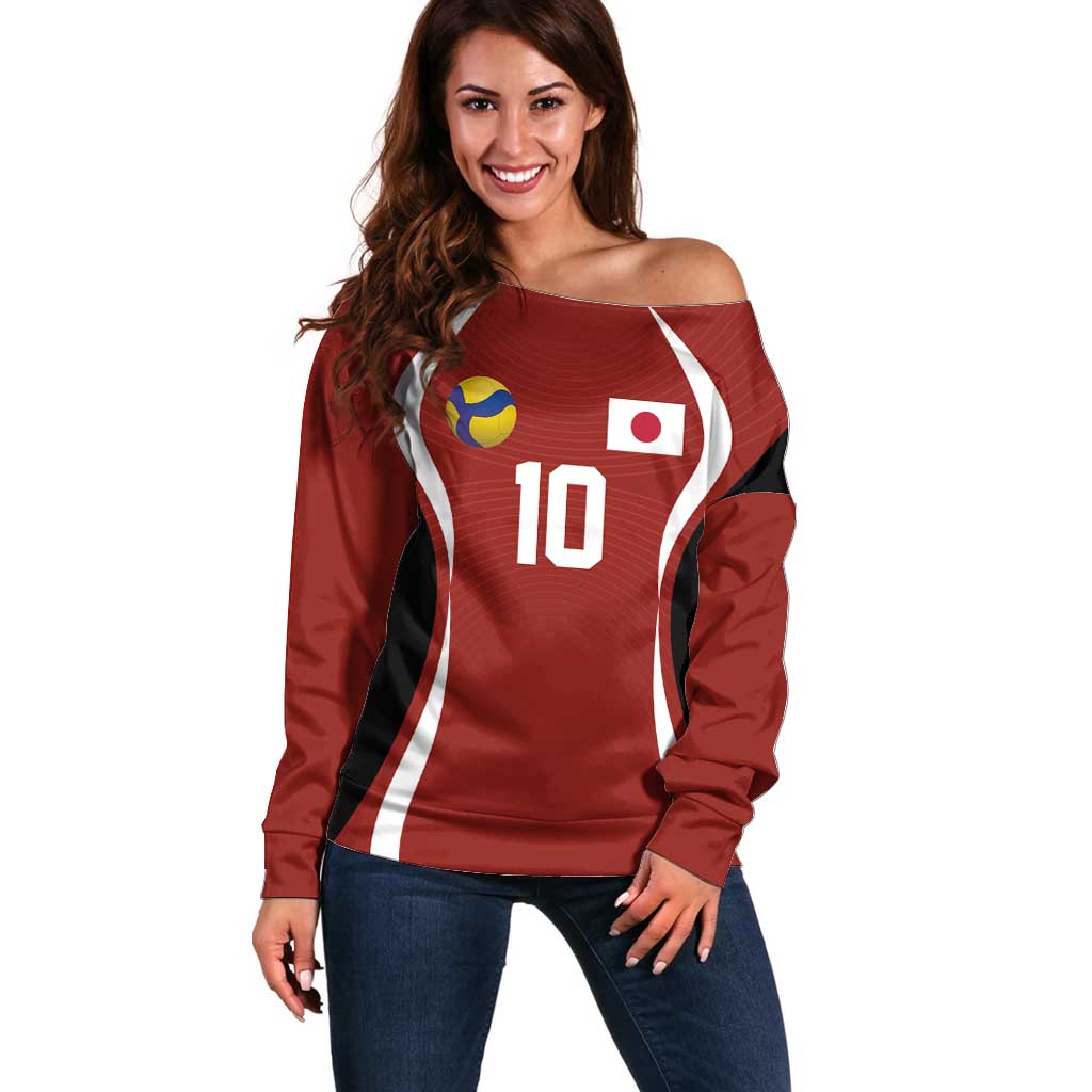 Custom Japan Volleyball Off Shoulder Sweater Sporty Style Red Color