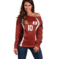 Custom Japan Volleyball Off Shoulder Sweater Sporty Style Red Color