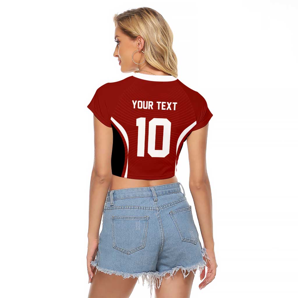 Custom Japan Volleyball Raglan Cropped T Shirt Sporty Style Red Color