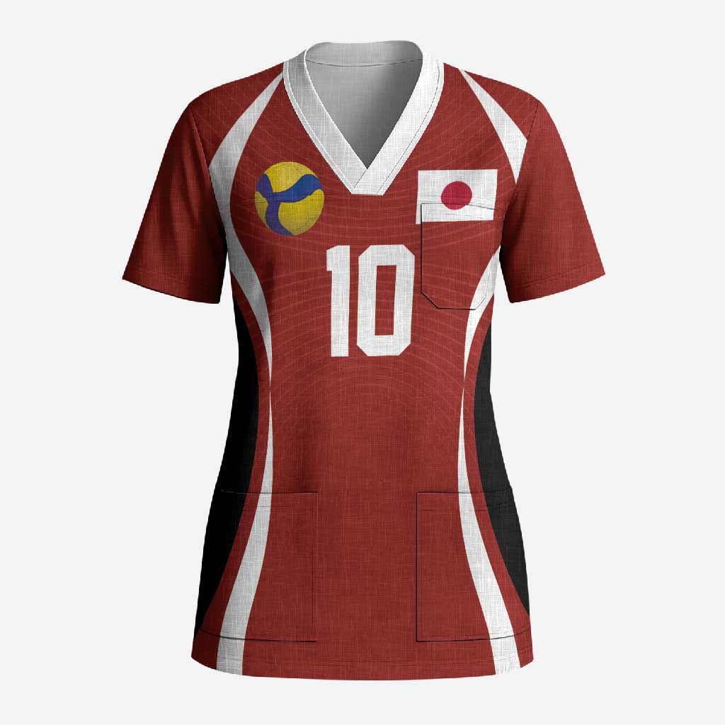 Custom Japan Volleyball Scrub Top Sporty Style Red Color