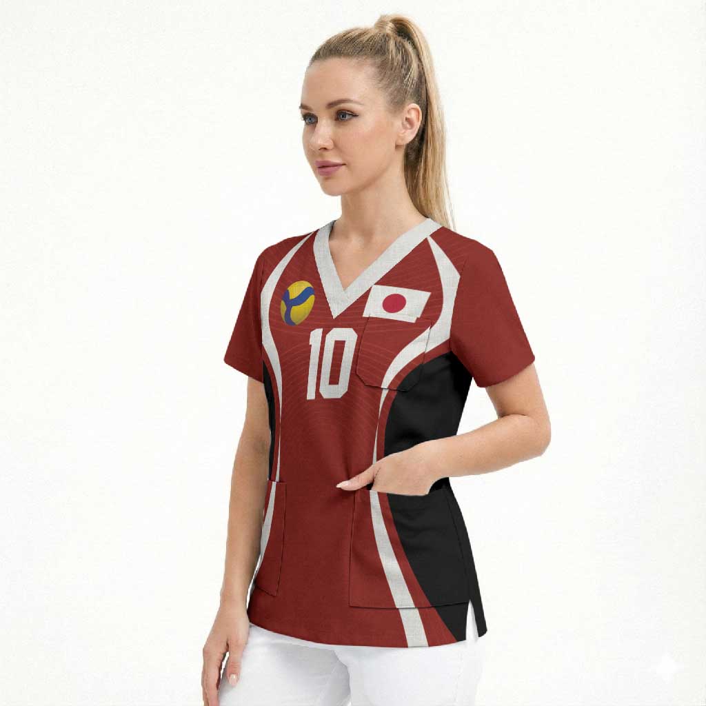 Custom Japan Volleyball Scrub Top Sporty Style Red Color