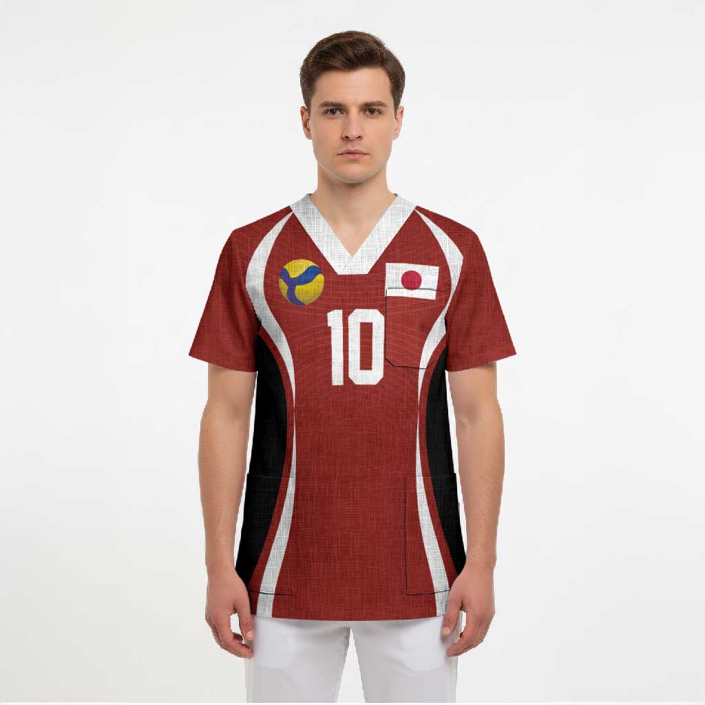 Custom Japan Volleyball Scrub Top Sporty Style Red Color