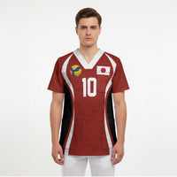 Custom Japan Volleyball Scrub Top Sporty Style Red Color