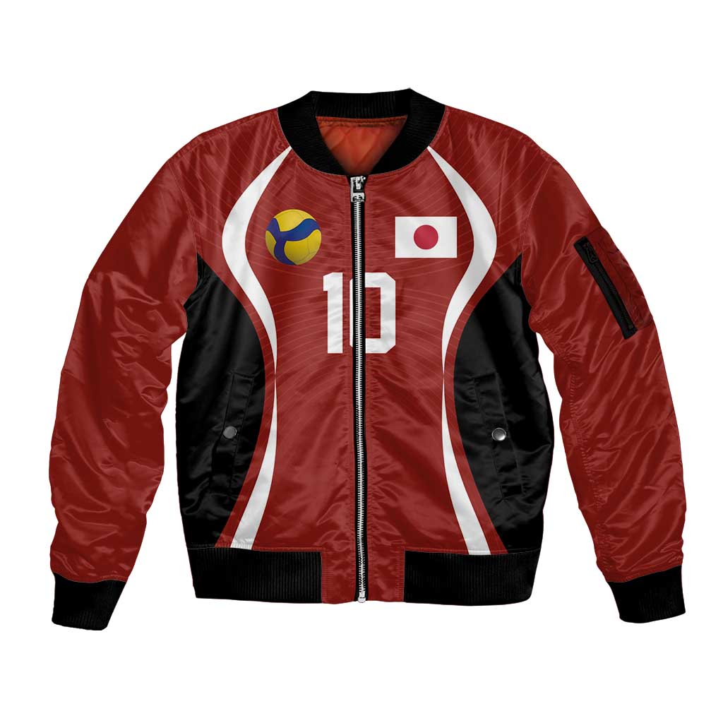 Custom Japan Volleyball Sleeve Zip Bomber Jacket Sporty Style Red Color