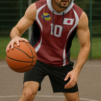Custom Japan Volleyball Sleeveless Hoodie Sporty Style Red Color