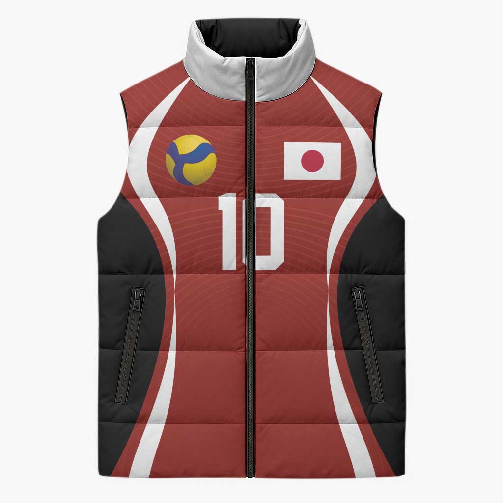 Custom Japan Volleyball Sleeveless Puffer Jacket Sporty Style Red Color