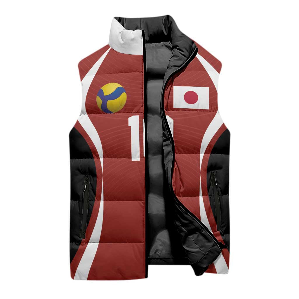 Custom Japan Volleyball Sleeveless Puffer Jacket Sporty Style Red Color