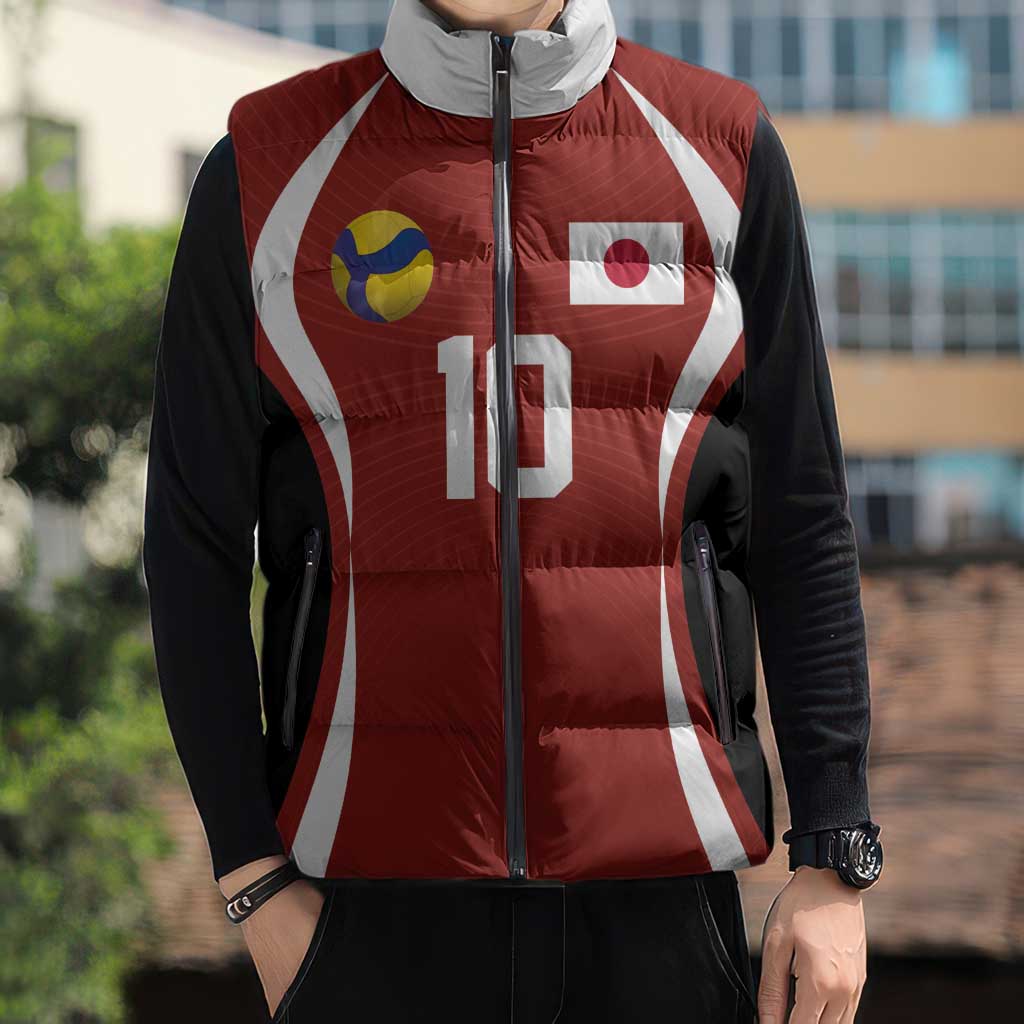 Custom Japan Volleyball Sleeveless Puffer Jacket Sporty Style Red Color