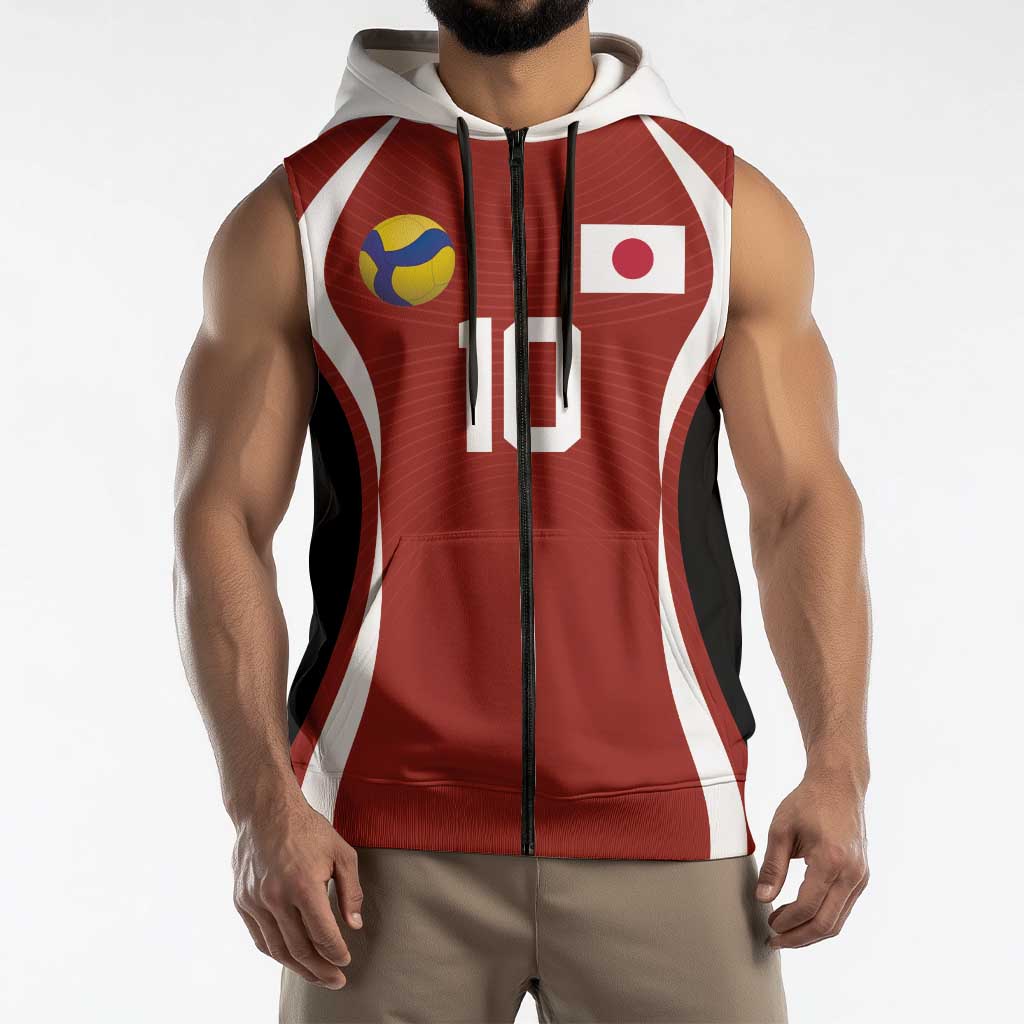 Custom Japan Volleyball Sleeveless Zip Hoodie Sporty Style Red Color