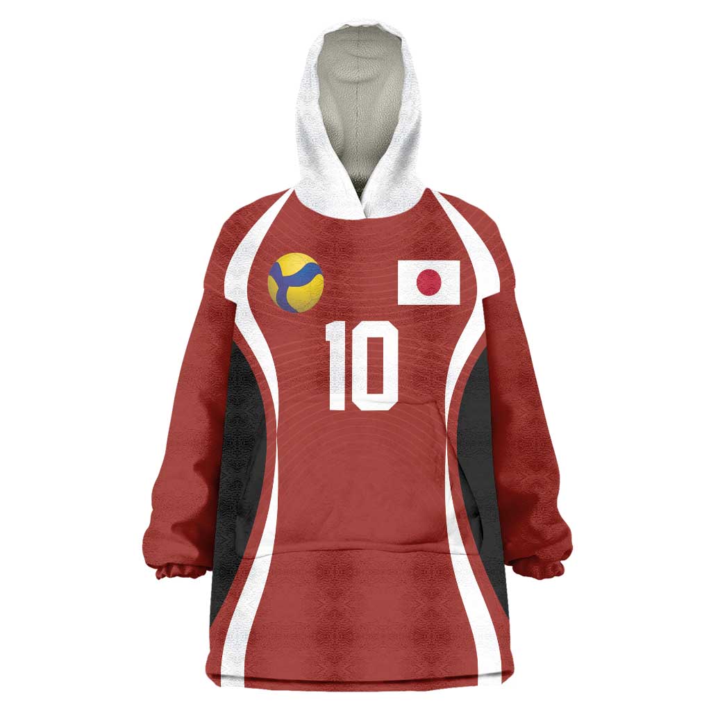 Custom Japan Volleyball Wearable Blanket Hoodie Sporty Style Red Color