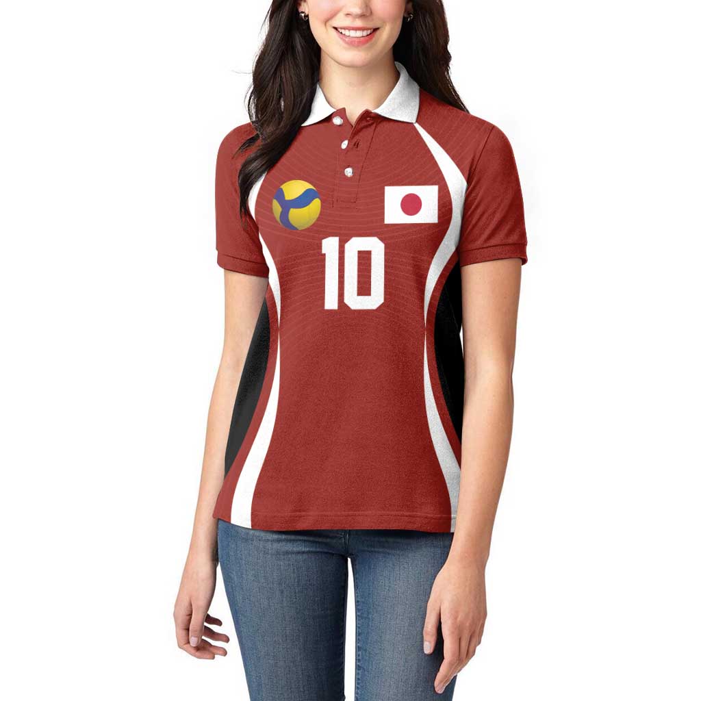 Custom Japan Volleyball Women Polo Shirt Sporty Style Red Color