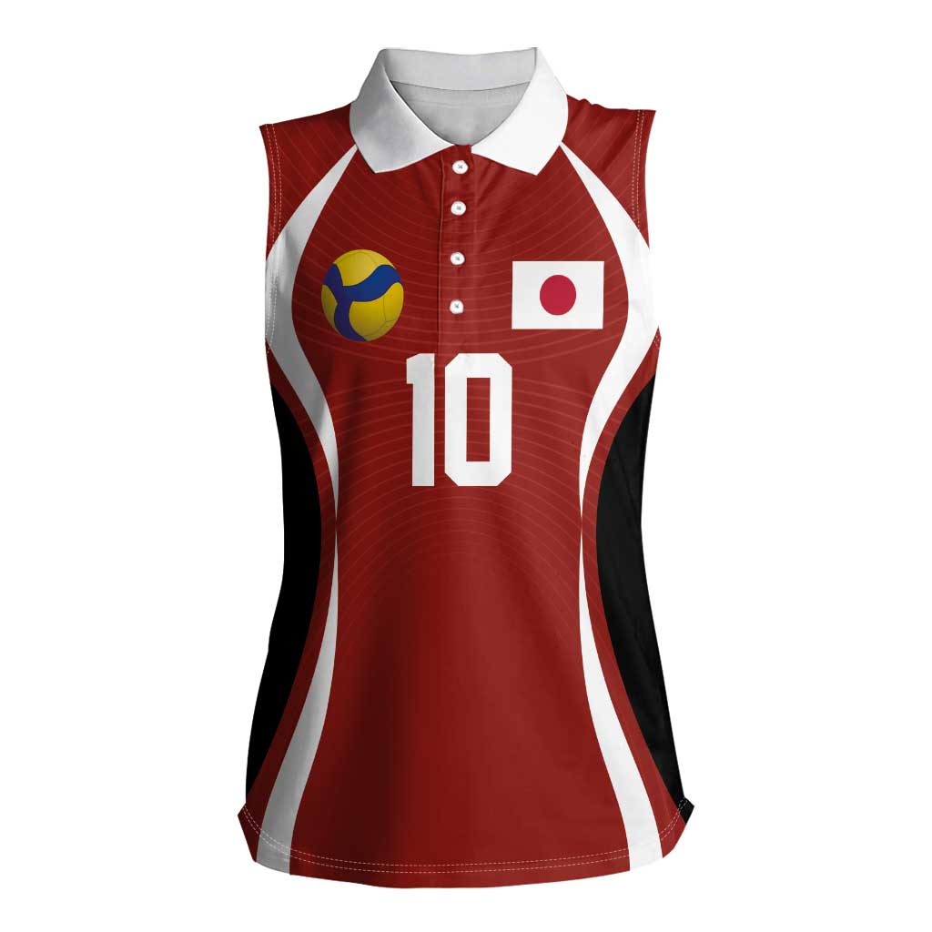 Custom Japan Volleyball Women Sleeveless Polo Shirt Sporty Style Red Color
