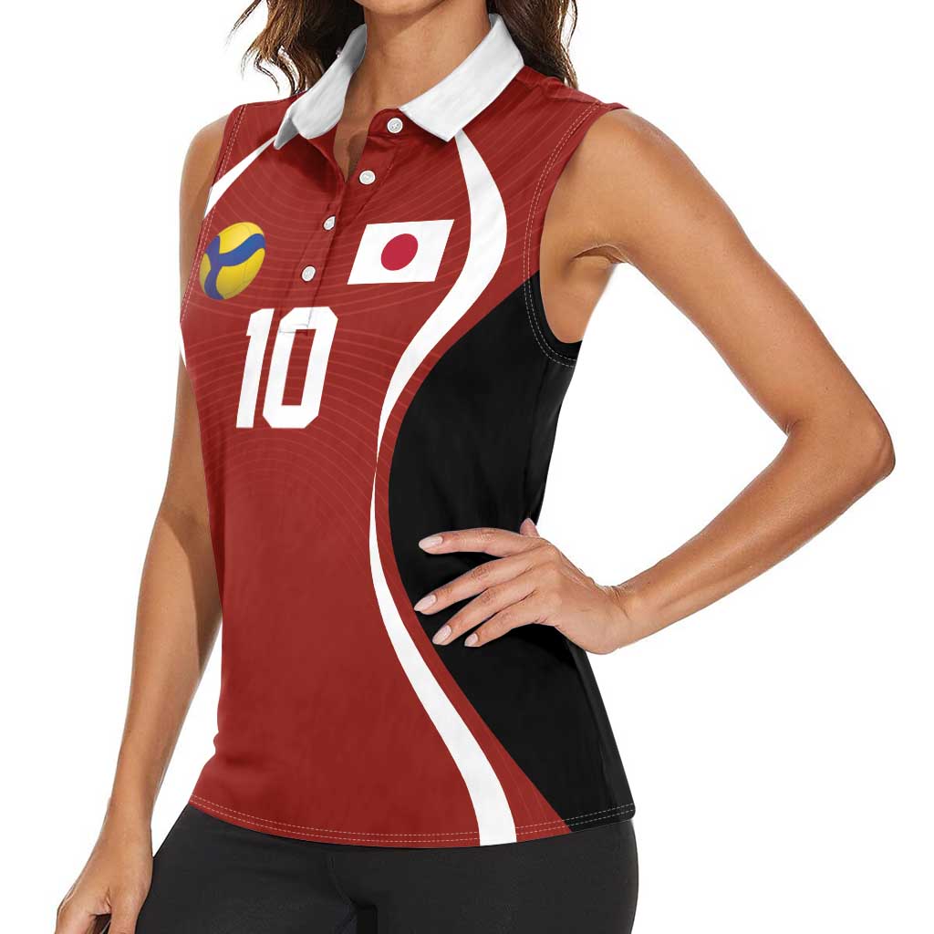 Custom Japan Volleyball Women Sleeveless Polo Shirt Sporty Style Red Color