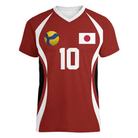 Custom Japan Volleyball Women V-Neck T-Shirt Sporty Style Red Color