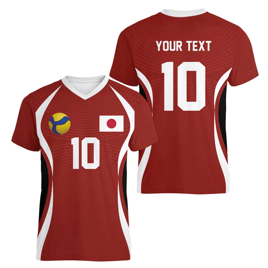 Custom Japan Volleyball Women V-Neck T-Shirt Sporty Style Red Color
