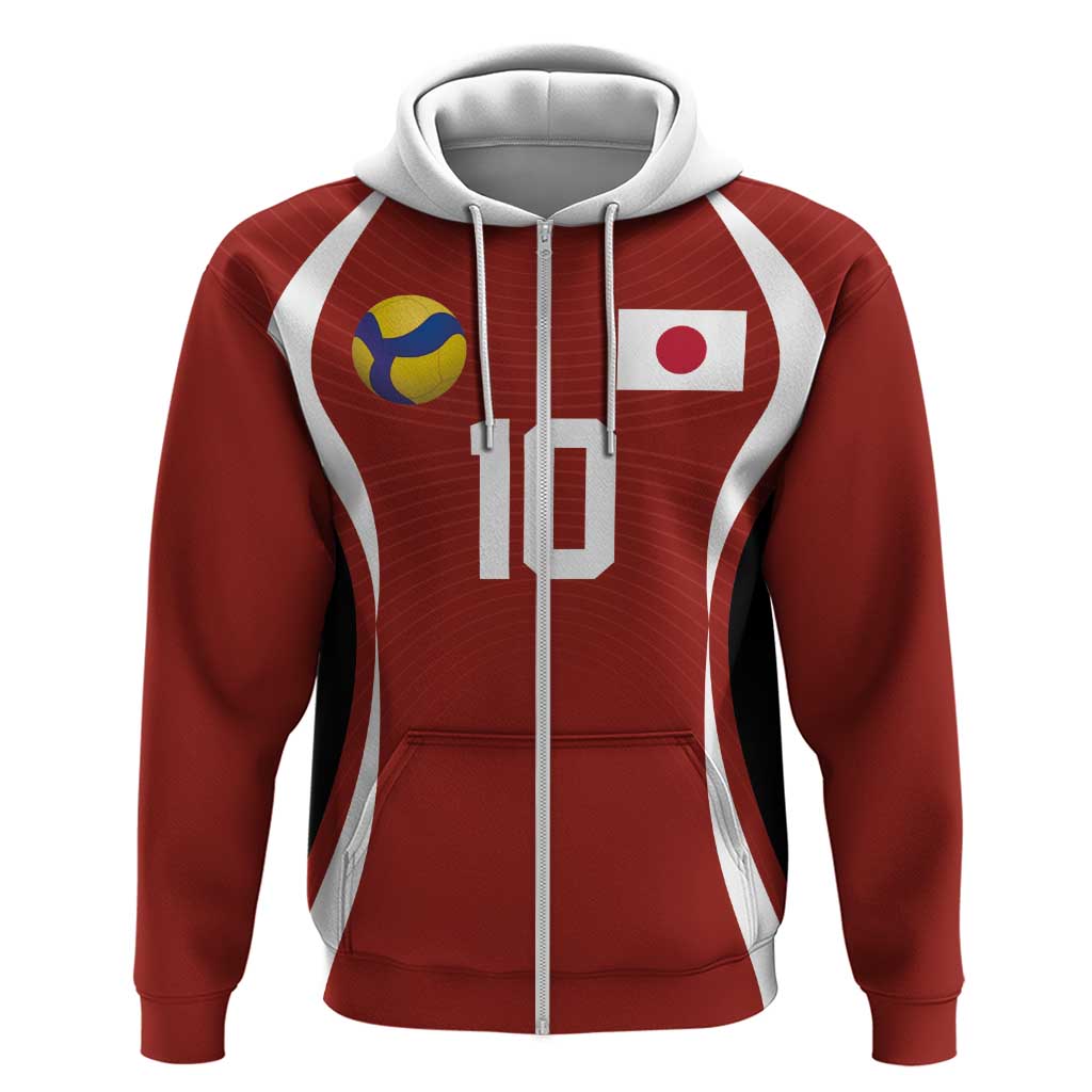 Custom Japan Volleyball Zip Hoodie Sporty Style Red Color