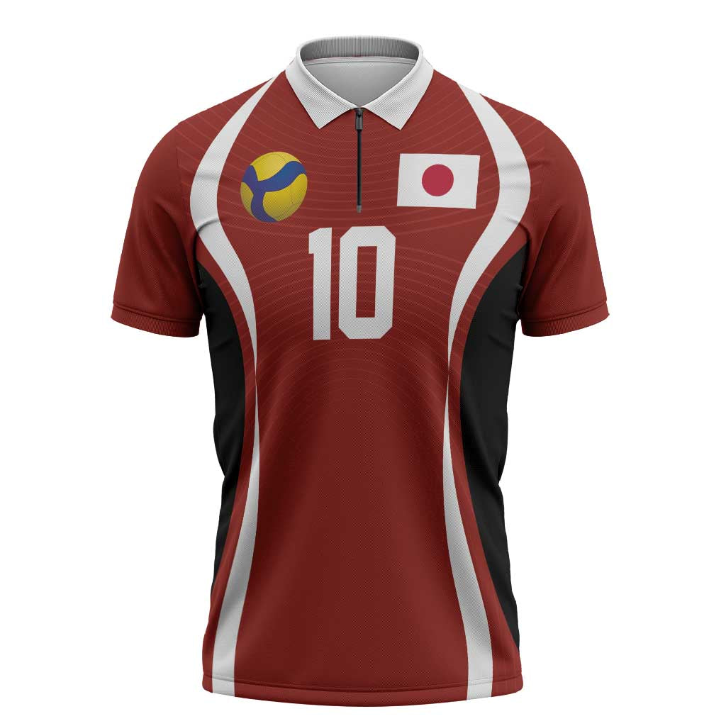 Custom Japan Volleyball Zipper Polo Shirt Sporty Style Red Color
