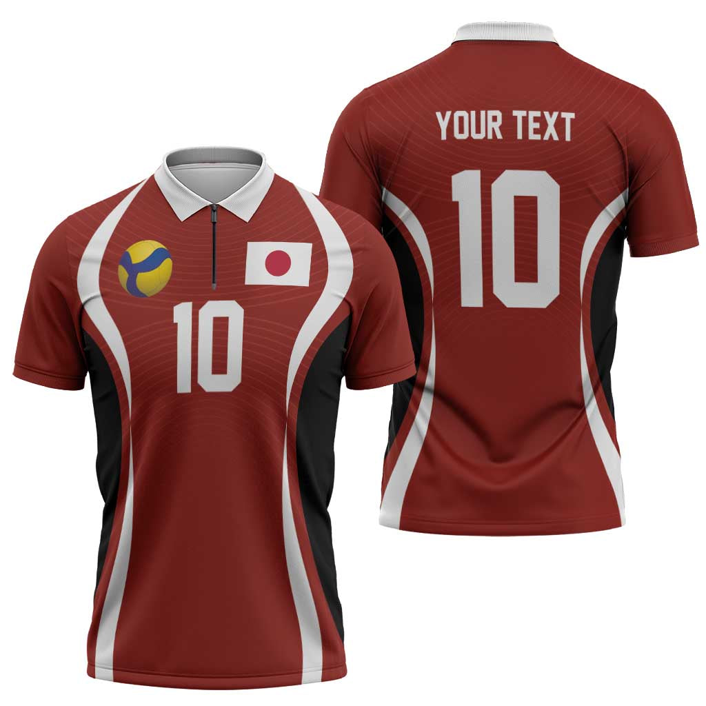 Custom Japan Volleyball Zipper Polo Shirt Sporty Style Red Color