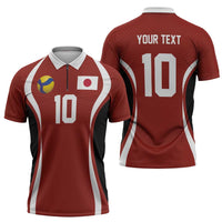 Custom Japan Volleyball Zipper Polo Shirt Sporty Style Red Color