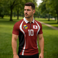 Custom Japan Volleyball Zipper Polo Shirt Sporty Style Red Color