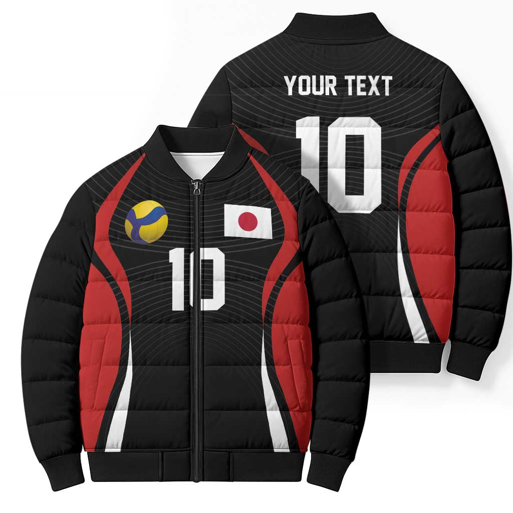 Custom Japan Volleyball Bomber Puffer Jacket Sporty Style Black Color