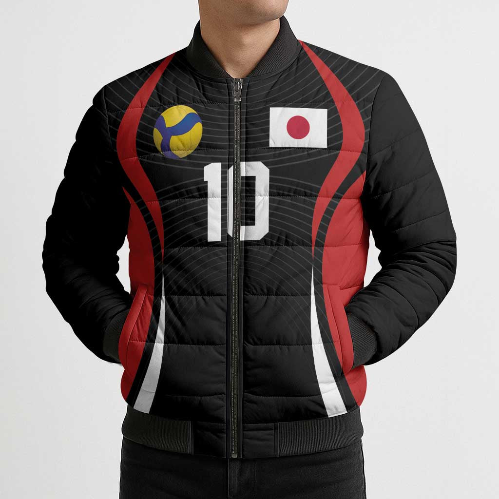 Custom Japan Volleyball Bomber Puffer Jacket Sporty Style Black Color