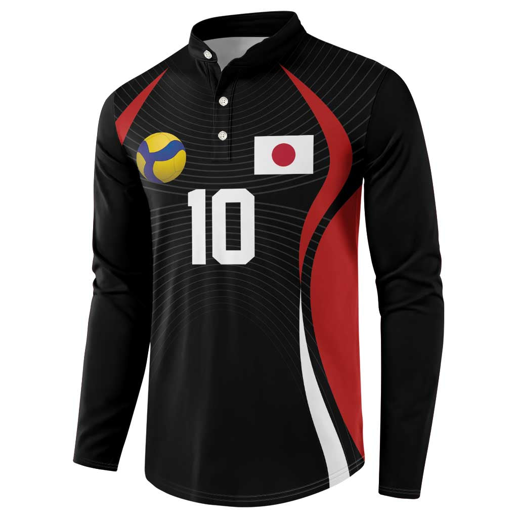 Custom Japan Volleyball Button Sweatshirt Sporty Style Black Color