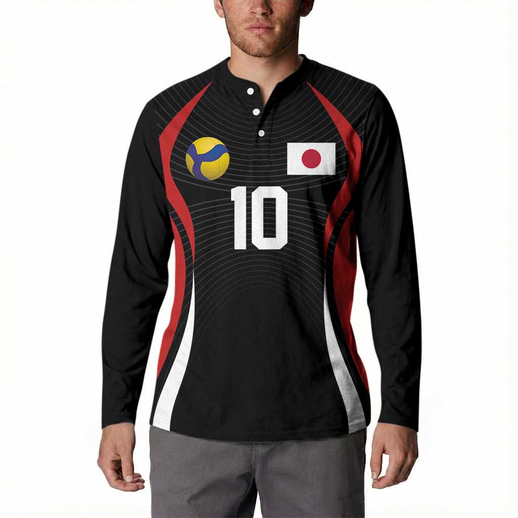 Custom Japan Volleyball Button Sweatshirt Sporty Style Black Color
