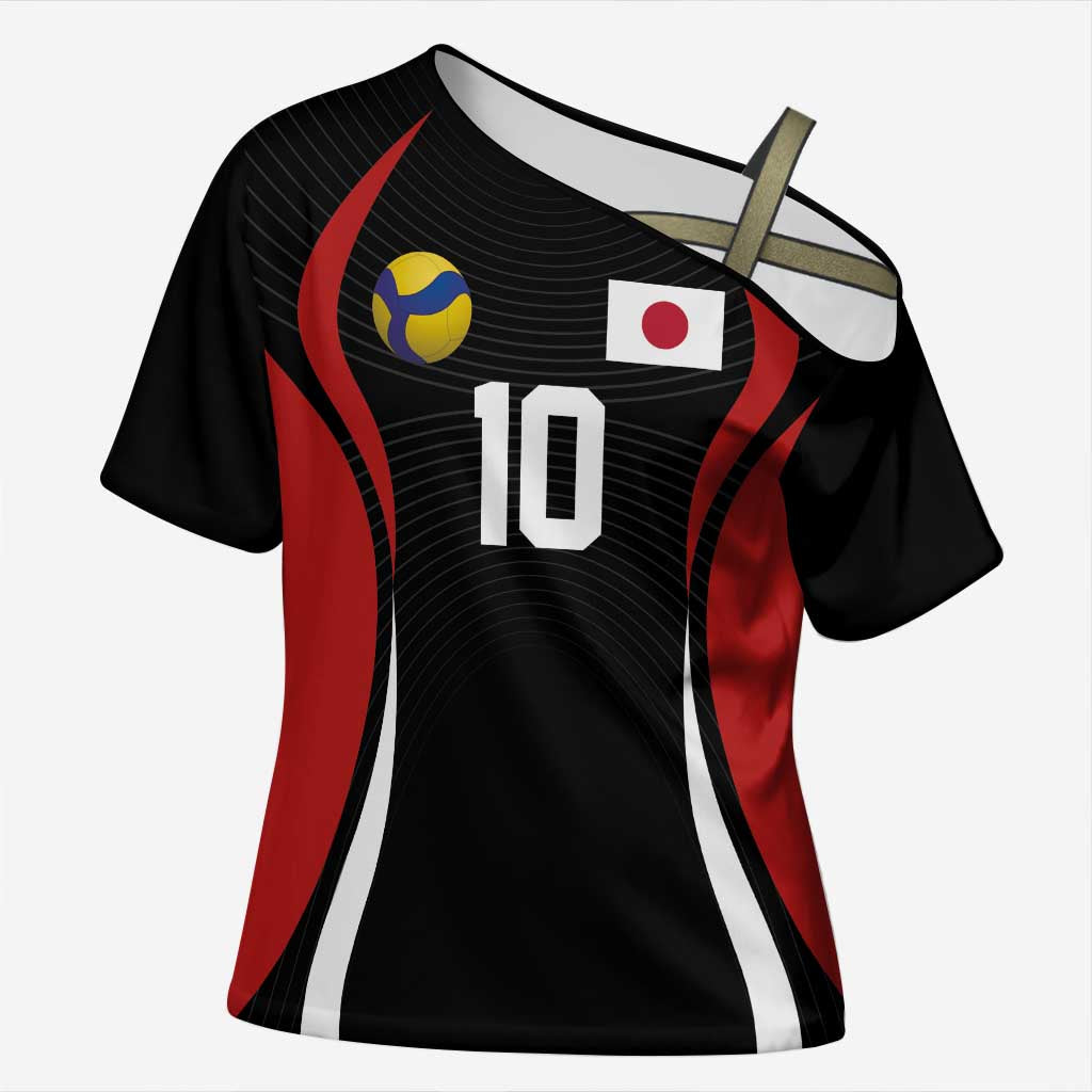 Custom Japan Volleyball Cross Shoulder Shirt Sporty Style Black Color