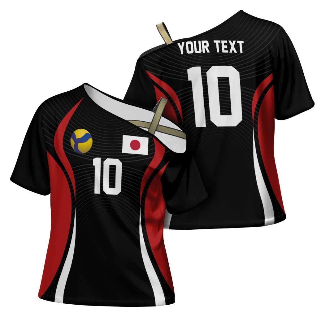 Custom Japan Volleyball Cross Shoulder Shirt Sporty Style Black Color