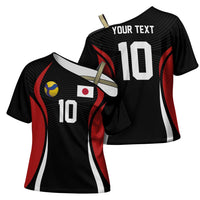 Custom Japan Volleyball Cross Shoulder Shirt Sporty Style Black Color