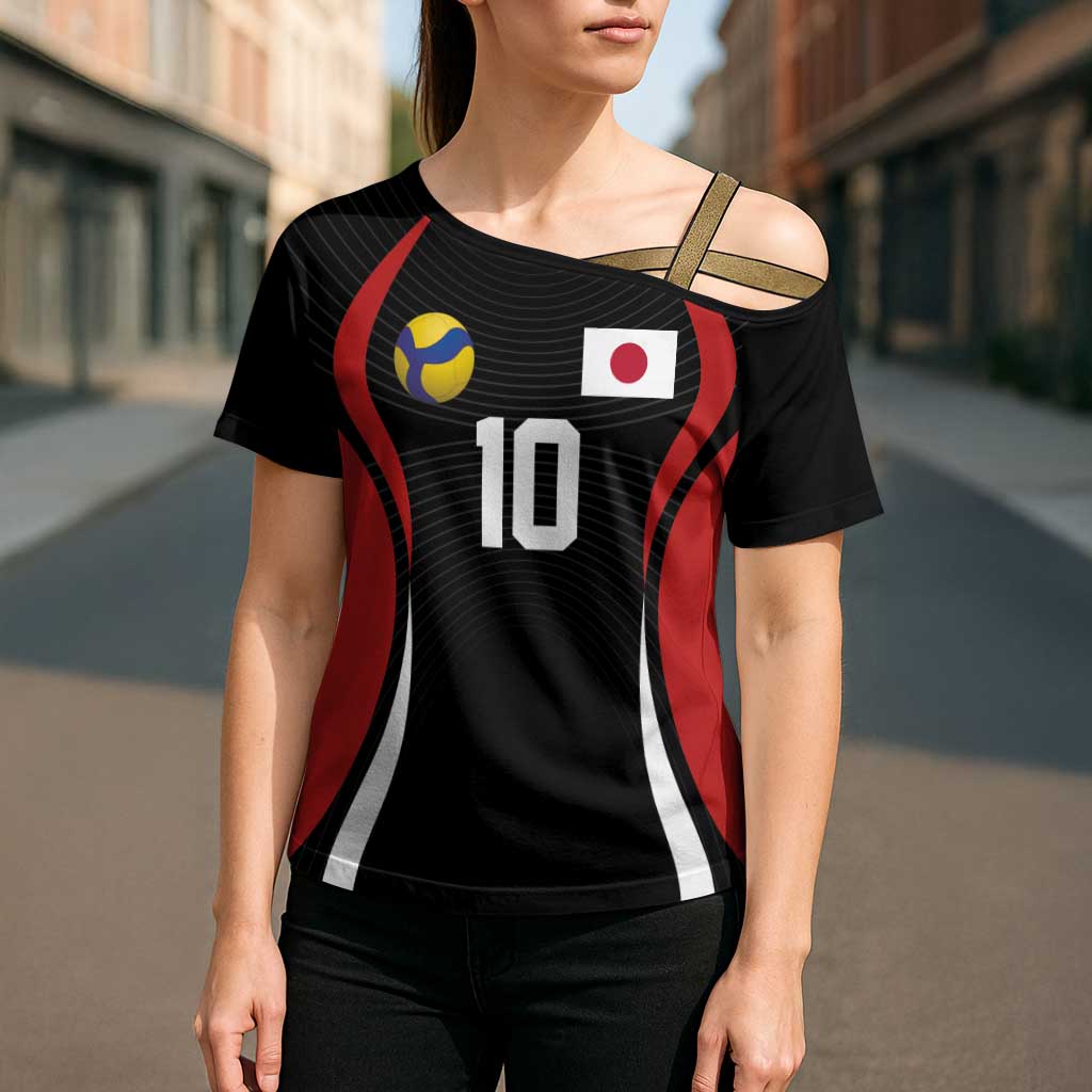Custom Japan Volleyball Cross Shoulder Shirt Sporty Style Black Color